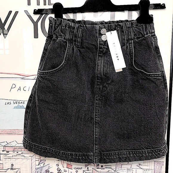 NWT Topshop black denim mini skirt size 2 - Picture 1 of 9